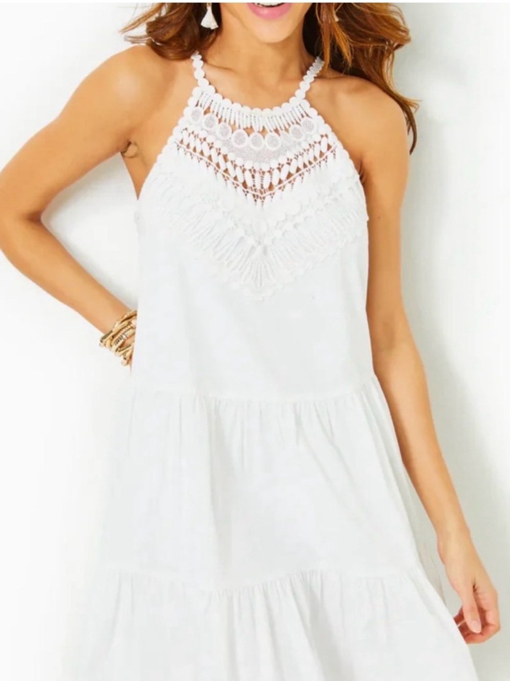 Lilly Pulitzer White Crochet Halter Tiered Mini Dress